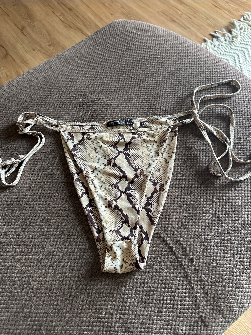 Nasty Gal Neutral Snake Print Tie-Side Bikini Bottoms, women’s size 12
